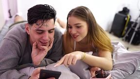 Naughty teen fucks her stepbro's friend and swallows the cumshot