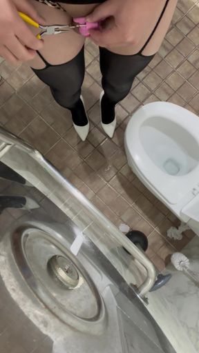 A girl breaks my chastity key and flushes it down a public toilet