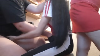 While our stepmother is preparing breakfast, we have risky sex behind her back - Lesbian_illusion