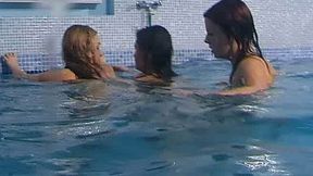 Three foxy bitches get into pool to stroke their pussies under water