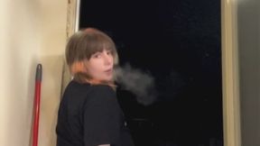 Pornstar smokes a cigarette