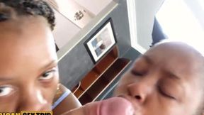 Three sassy ebony sirens sharing one gigantic white shaft
