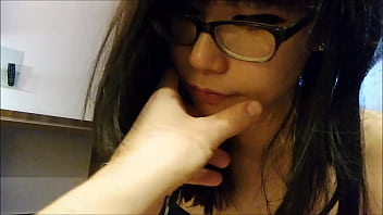 Nerdy Glasses Asian Teen Hana Sucking Cock Deepthroat Blowjob