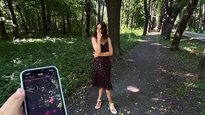 Teeny walks with remote toy in her cucci and sucks big cock in Public