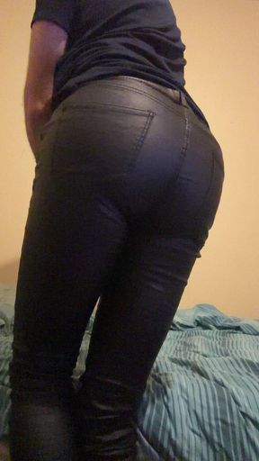 Teasing my ass in tight leather pants