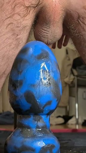 Extreme anal stretching with my huge blue egg plug   Clip 1