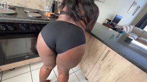 Thick Ebony Girl Gets Interrupted by a Hard White Cock
