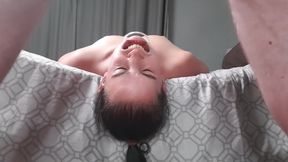 Girl Drink Piss Upside Down with Lip Retractor