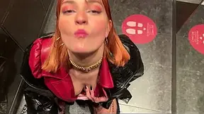 Public elevator piss drinking slut