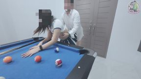 Thai Girl Climbing Pool Table... And get hard! Thai Voice