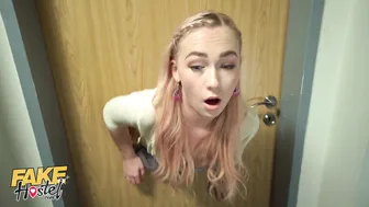 Blonde Babe Stuck in Door Gets Hardcore Threesome Fuck