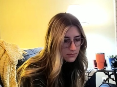 Cute blonde teen in blue panties masturbation on webcam