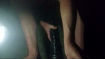 Monster dildo deep ride outdoor