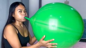 Sexy Camylle Blows To Pop 2 Big Punch Balloons Green And White