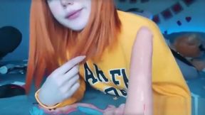 18yo redhead teen Tgirl giant dildo