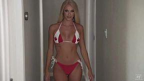 Blonde Emma in bikini is ready to celebrate with a big cock in her pussy