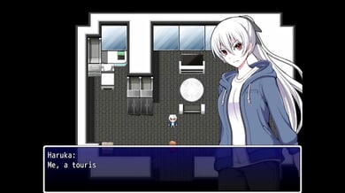 White-haired anime heroine in kimono explores a sacred temple and secluded pool