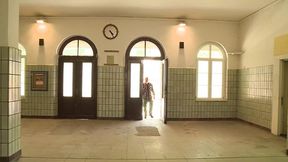 Hot brunette enjoys double penetration and mouth to ass&#x1F351; in bathroom