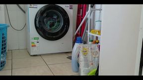Laundry in Highheels Doing Laundry in Denim Shorts and Pointy Stilettos