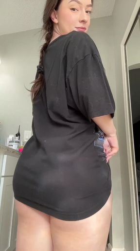 Trans brunette shows off her pussy
