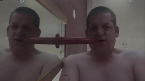 mark wright loves cock more than you know as he rides this red dildo but wishing it was a real cock