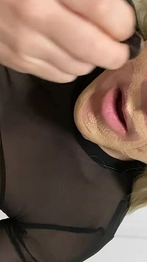 Sluttty Crossdresser Madison CD Putting on Makeup to Go Play with Cock and Pussy