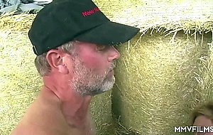 German granny gets drilled intense by her neighbor in the barn