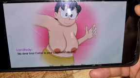 Nobita rubbed her stepmother&amp;#039;s breasts, drank all the water from her while bathing.