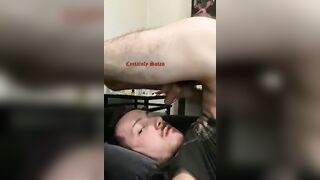 Alternative dude self deep throats and splatters in his own jaws (self facial cumshot)