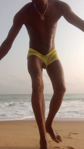Walking with My Huge Back Cock Wanking on the Beach of Cotonou Alone