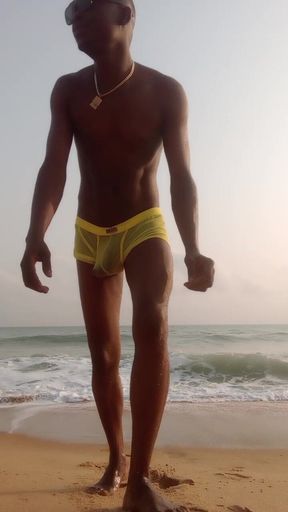 Walking with My Huge Back Cock Wanking on the Beach of Cotonou Alone