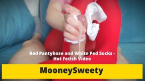 Red pantyhose and white ped socks - Hot fetish video