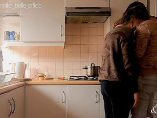 Kitchen make out with stepsister, giving a kiss & fingering - fleshly teasing moments