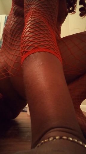 11inch Anal Dildo Sexy Crossdresser Transgender in Red Final Scene