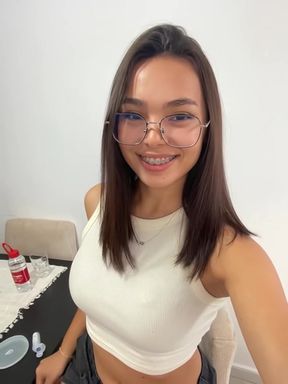 Teen amateur with natural big tits goes solo