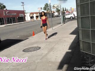 Black teen Nia Nacci takes white ramrod at a gloryhole