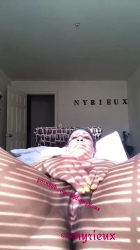 Morning masturbation ruined by thick ebony dildo gushing creamy pussy squirt