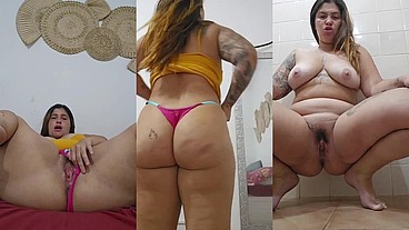 Ruiva puta e safada aproveita que o corno não está e faz chamada de vídeo com o amante e se exibindo mostra a buceta e faz xixi pra ele gozar