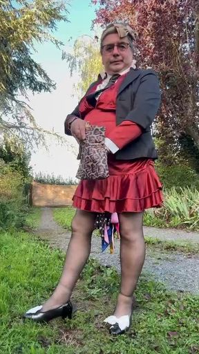 Dressed in a ruffled dress for an evening out