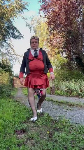 Dressed in a ruffled dress for an evening out