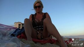 Rachel pleasures herself on the beach