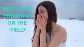 Very Hard Shivering on the field, Goosebumps all Over the Skin, Shivering Girl, Frozen Girl