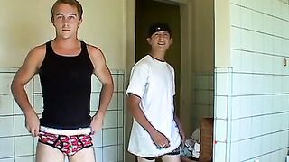 Twinks have fun in a changing room while being in underwear