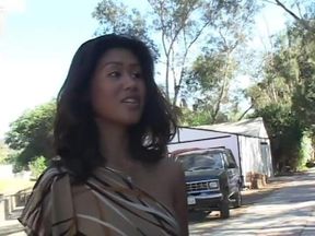 Asian girl bends over and gets her pussy slammed by big black cock