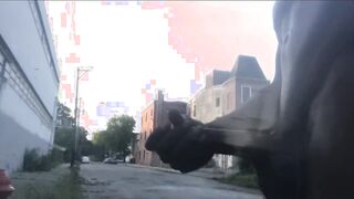 JERKING BIG BLACK COCK WAY OUT IN PUBLIC