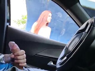 Risky masturbation for pedestrians at a public bus stop!