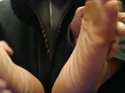 shy Plague Doctor showing off black socks and feet