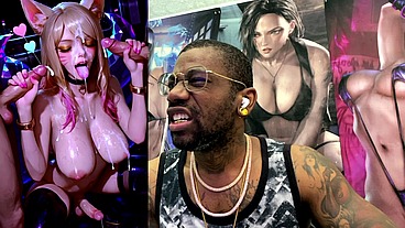League Of Legends Transgender Slut Getting Her Face Cum Covered While Her Girl Cock Cums, AI Generated