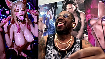 League Of Legends Transgender Slut Getting Her Face Cum Covered While Her Girl Cock Cums, AI Generated