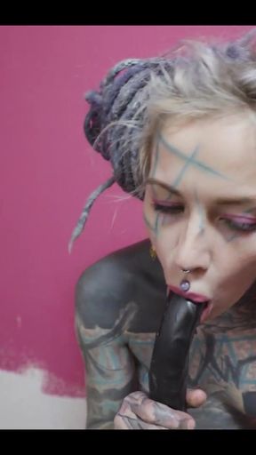 Skinny Tattooed Girl Work Wear Gets Horny Painting Solo Masturbation, ANAL, GAPES, SQUIRT   Clip 1